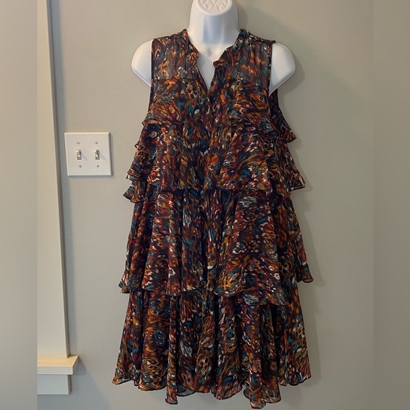 MISA Los Angeles Emogene chiffon dress in Peacock abstract pattern size medium - Picture 4 of 10